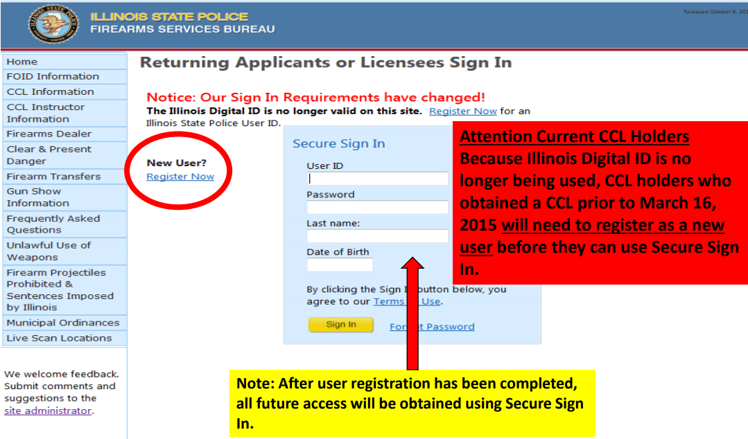 Illinois FOID application step 1