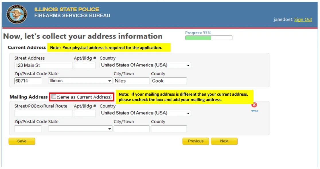 Illinois FOID application step 14