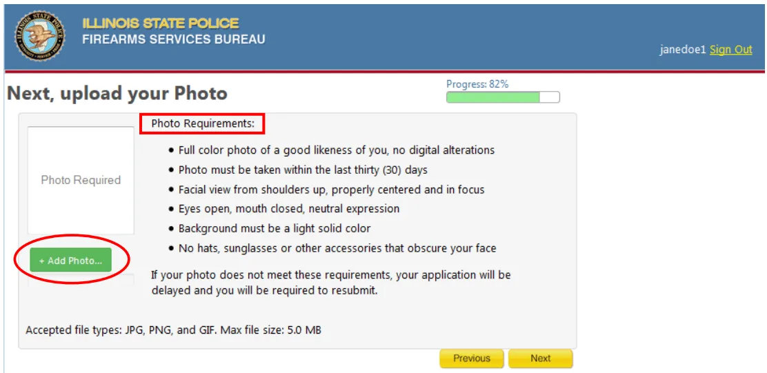 Illinois FOID application step 16